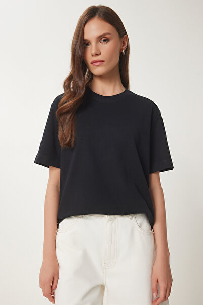 Lovelyİstanbul Basic Pamuklu Örme T-shirt SİYAH LUS0094