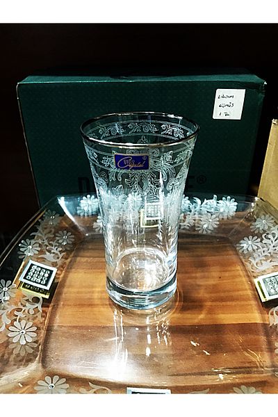 DECOSTYLE Ottoman Silver Plated Pasabahce Azur Lux Soft Drink and Water Glass 300Cc