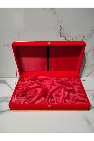 DM PORSELEN Velvet Box for 2 Persons Cup Set with Tray Red