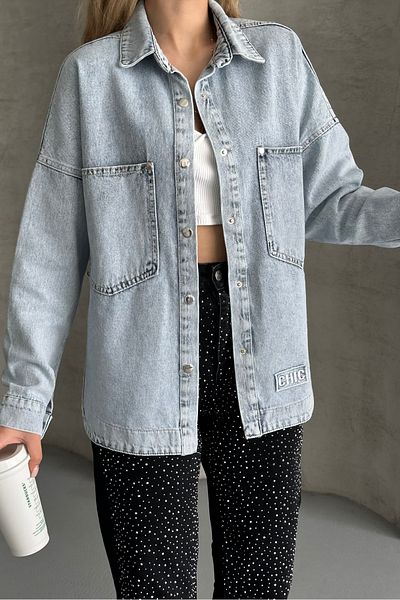 macharel jeans Long Back Denim Shirt with Snap Fasteners
