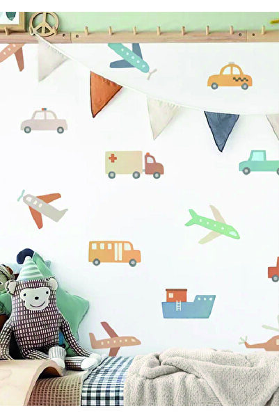 WALLHUMAN Vozila u akvarelu, zidna naljepnica za dečiju sobu