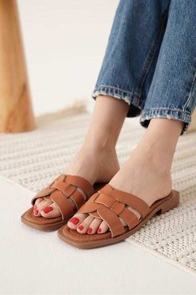 EMOYRA Marlen Tan Genuine Leather Slippers