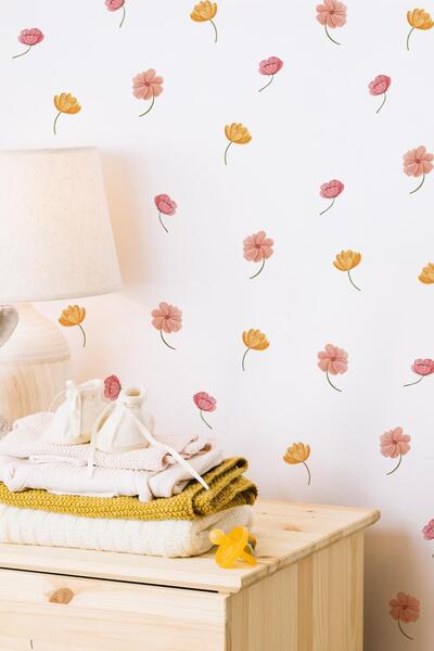 MSticker Açık ve Soft Renklerde Çiçeklerden oluşan Özel Çizim Sticker Seti 68...