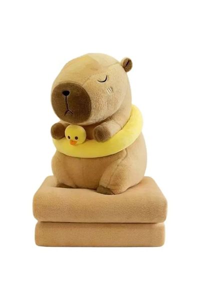 ABYZ Plush Capybara Toy 40cm with Ring and Blanket Cream Color Soft and Cute, for Children 3+ Years ABYZ™
