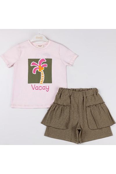 Damla Girl's T-Shirt Shorts 2 Piece Set Combed Cotton
