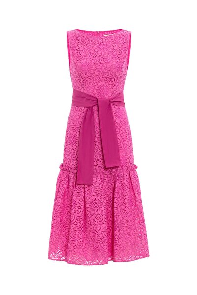 KAMEYA DANTEL ÖRME KUŞAKLI ELBİSE 25S40787