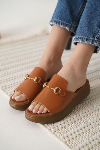 EMOYRA Nelly Tan Genuine Leather Slippers