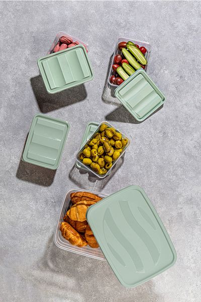 Vienev Set of 5 Freezer and Microwave Safe Refrigerator Organizer 1X(5 Liters) 4X(775 ml) Mint Green