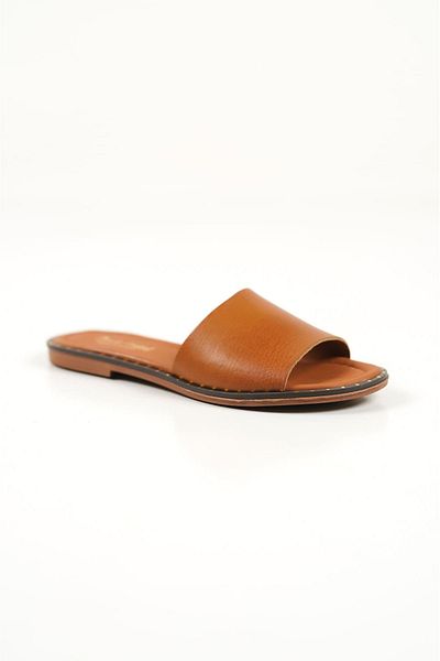 EMOYRA Louise Tan Women's Genuine Leather Slippers