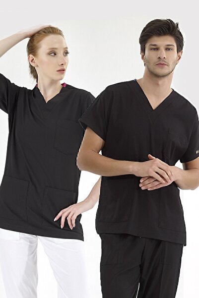 ÇİZGİ MEDİKAL Μαύρο Silva Luxury Lycra Doctor Nurse Μονό Κορυφαίο Τζέρσεϊ (Υψ...