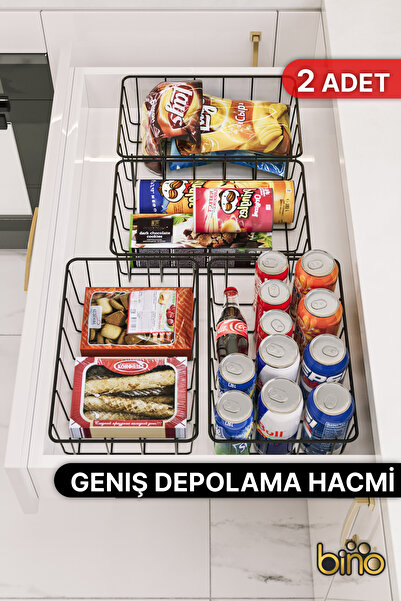 Bino 2 ADET Dolap İçi Düzenleyici Sepet Çok Amaçlı Organizer Sebzelik Mutfak Banyo Paslanmaz Metal Sepet