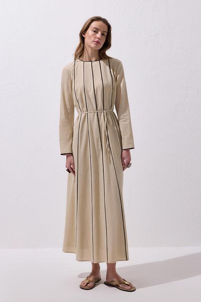 KADRİYE BAŞTÜRK Bella Bias Linen Long Dress Natural