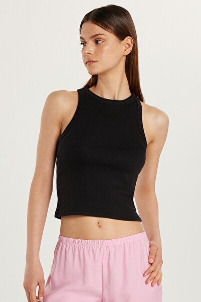 Tudors Kadın Slim Fit Halter Yaka Modal Kumaş Siyah Body Atlet