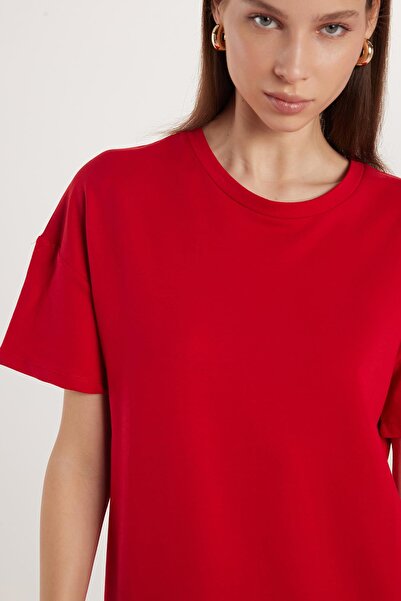 Tudors Kadın Regular Fit Kısa Kollu Bisiklet Yaka Kırmızı Elbise