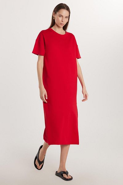 Tudors Women's Regular Fit Short Sleeve Crew Neck Red Dress