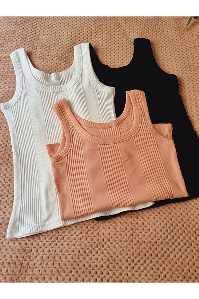 Demirsa Boutique Cotton Combed Camisole Fabric Thick Strap Oval Neck 3-Pack Powder, Black and White Women's T-Shirt Undershirt