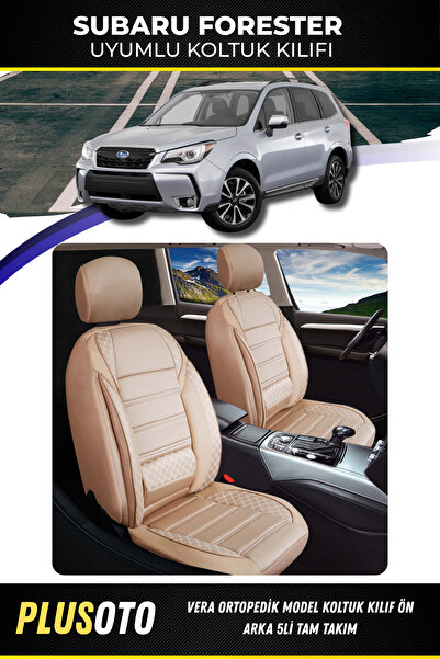 PlusOto مجموعة غطاء مقعد السيارة باللون البيج المتوافق مع سلسلة فيرا من سوبارو فورستر مكونة من 5 قطع M-968