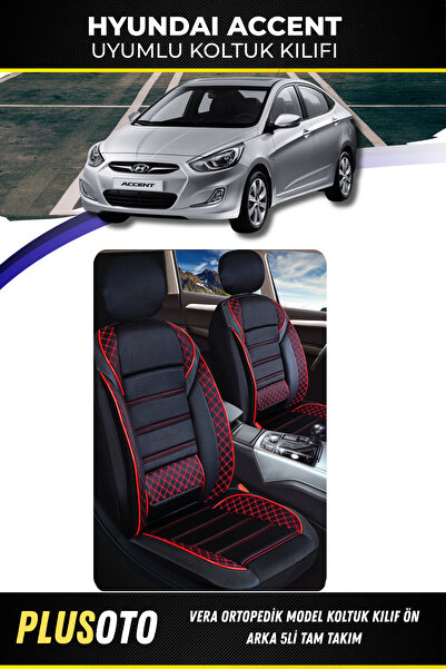 PlusOto Hyundai Accent Compatible Vera Series Black Red Car Seat Cover Set of...