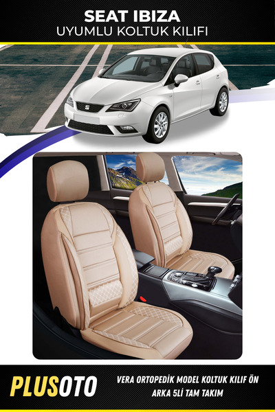 PlusOto مجموعة غطاء مقعد السيارة باللون البيج المتوافق مع سلسلة Vera من Seat ...