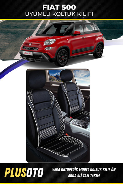 PlusOto مجموعة أغطية مقاعد السيارة المتوافقة مع عائلة فيات 500 من سلسلة فيرا ...