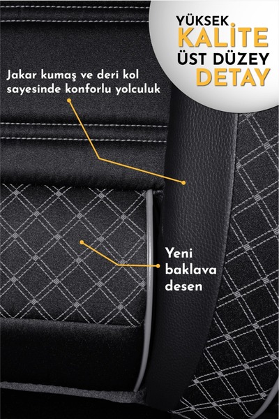 PlusOto Nissan Pulsar Compatible Vera Series Black Car Seat Cover Set of 5 M-577