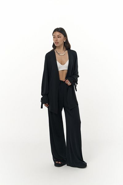 MAİ COLLECTİON Donna Black Kimono Pants Set