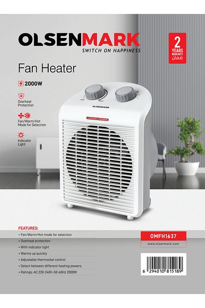 Olsenmark Fan Heater 2000 W Power Portable Omfh1637 , Small Heater