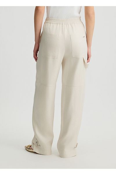 Liu Jo Women's High Waist Leg Button Detailed Pocket Relaxed Cut Ecru Trousers Wa5262T3406-20304