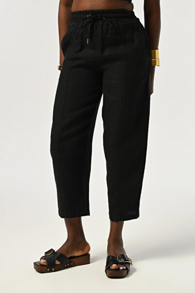 Orfeo Negro Women's Elastic Waist Comfortable Fit 100% Linen Solid Color Pants