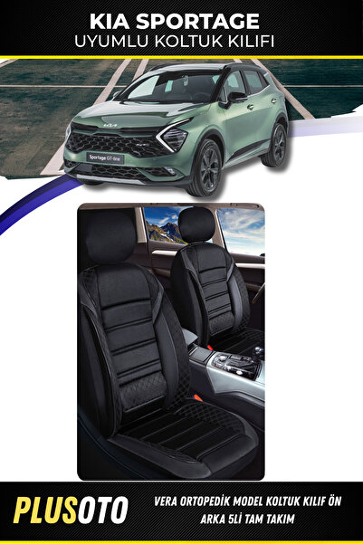 PlusOto مجموعة أغطية مقاعد السيارة السوداء المتوافقة مع سلسلة Vera من Kia Sportage مكونة من 5 قطع M-493