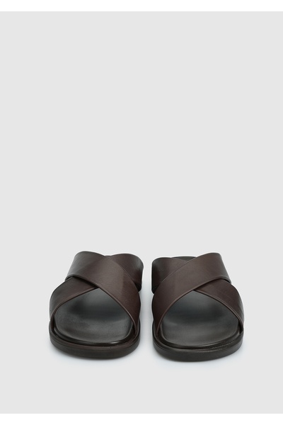 Eclipse Кавові шкіряні чоловічі тапочки