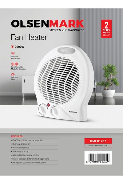 Olsenmark Fan Heater With Multi Function Two Heating Powers, Omfh1736, Mini Heater