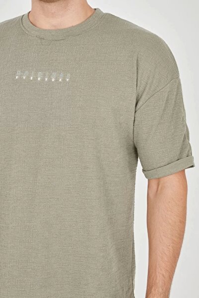 HAZEGO Μπλουζάκι Unisex Jacquard Άνετο μανίκι - Ανοιχτό πράσινο