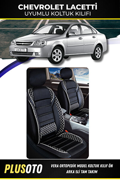 PlusOto مجموعة غطاء مقعد السيارة باللونين الأبيض والأسود من سلسلة شيفروليه لا...