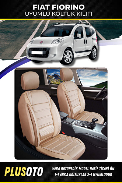 PlusOto مجموعة أغطية مقاعد السيارة باللون البيج من سلسلة فيات فيورينو (2+1) ا...