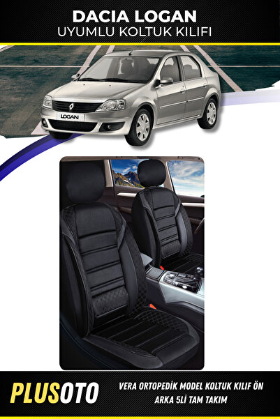 PlusOto مجموعة غطاء مقعد السيارة الأسود المتوافقة مع سلسلة Vera من Dacia Loga...