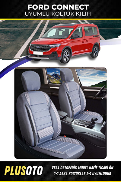PlusOto مجموعة غطاء مقعد السيارة Ford Connect (2+1) المتوافقة مع سلسلة Vera ب...