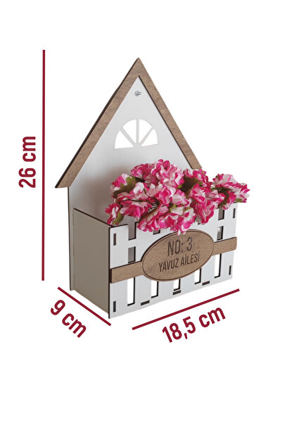 AHWALL Ahşap Dekoratif Kişiye Özel, Saksı Alanlı, Yapay Çiçekli Özel Üretim Kapı Numarası