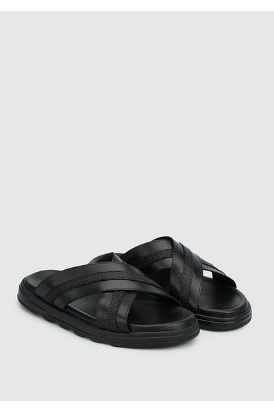 Eclipse Black Leather Men's Comfort Slippers