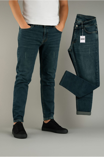 Gussi Men's Green Tinted Slim Fit Lycra Stretch Jeans Jeans