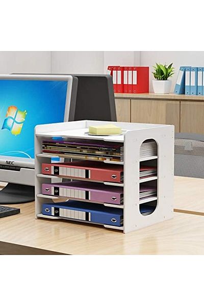 Generic منظم ورق مكون من 5 طبقات، حامل ملفات مكتبي، صينية رسائل A4، رف تخزين مستندات للاستخدام المنزلي والمكتبي