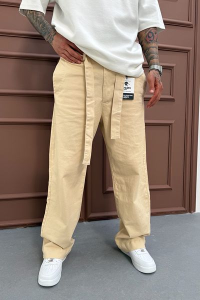 MADZEYMODA Ανδρικό παντελόνι με φαρδιά ζώνη Lycra Beige Gabardine