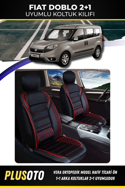 PlusOto مجموعة أغطية مقاعد السيارة Fiat Doblo (2+1) التجارية المتوافقة مع سلس...