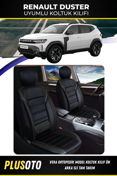PlusOto Renault DusterUyumlu Vera Serisi Siyah Oto Koltuk Kılıfı 5li Takım Se...