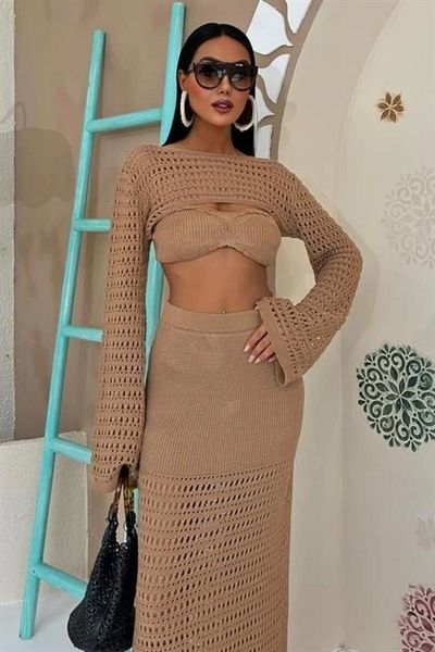 nedo7 Bustier and Bolero Openwork Triple Suit 10087