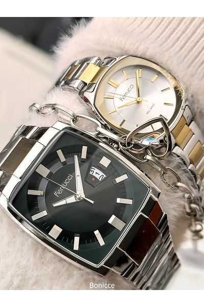 Ferrucci Lover Steel Cord - Couple Wristwatch and Bracelet with Rosary Gift