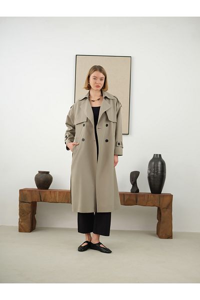 HEQA Long Classic Trench Coat and Mink