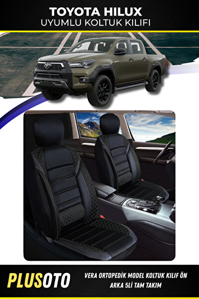 PlusOto Toyota Hilux Uyumlu Vera Serisi Siyah Oto Koltuk Kılıfı 5li Takım Set...