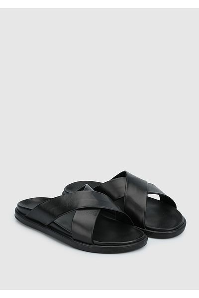 Eclipse Black Leather Men's Comfort Slippers