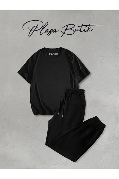 Plaza Butik Men's Oversize T-Shirt + Sweatpants Double Set